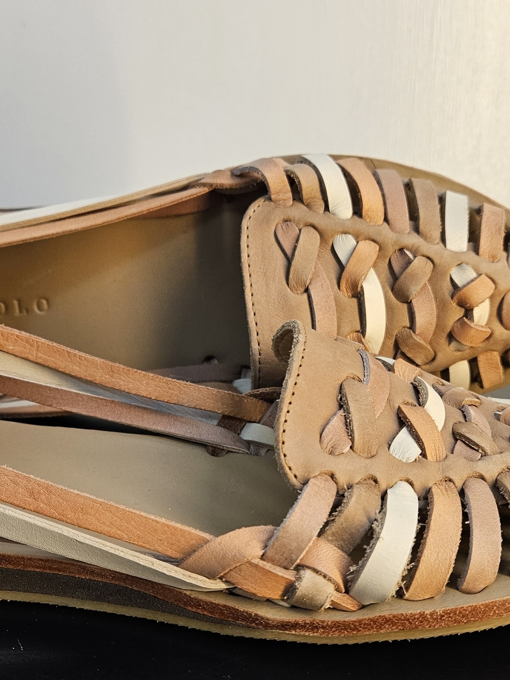 Nisolo Woven Leather Huarache Flats - Tan & Cream Nisolo Sandal - Picture 2 of 6
